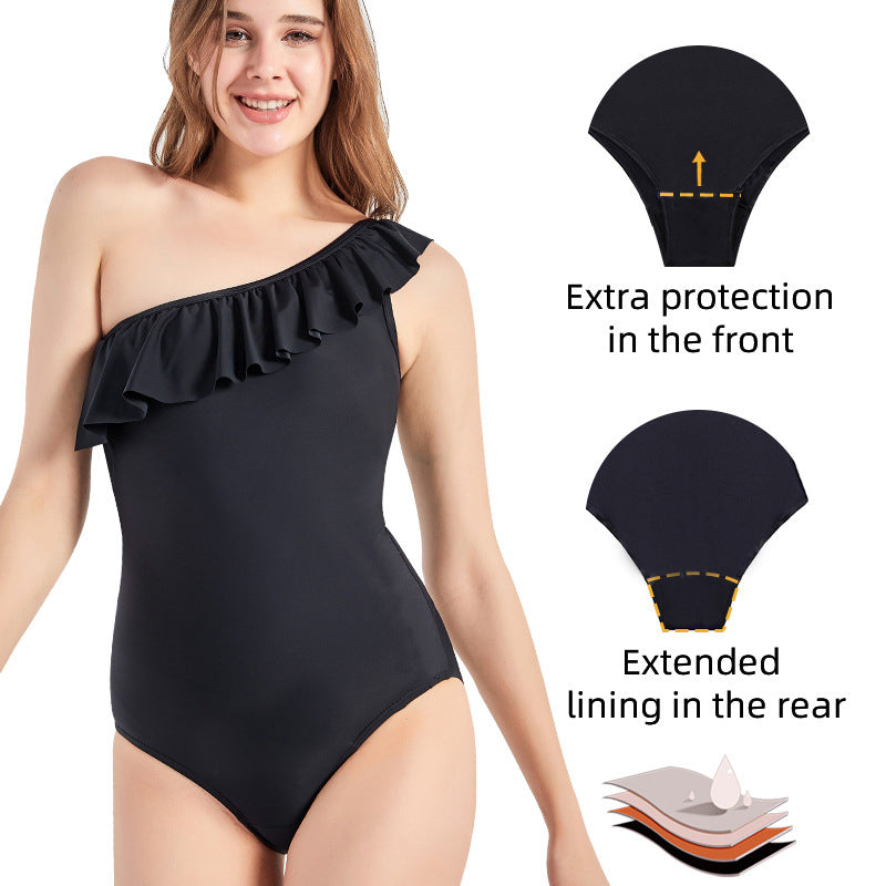 One Shoulder Frill Period Swimsuit