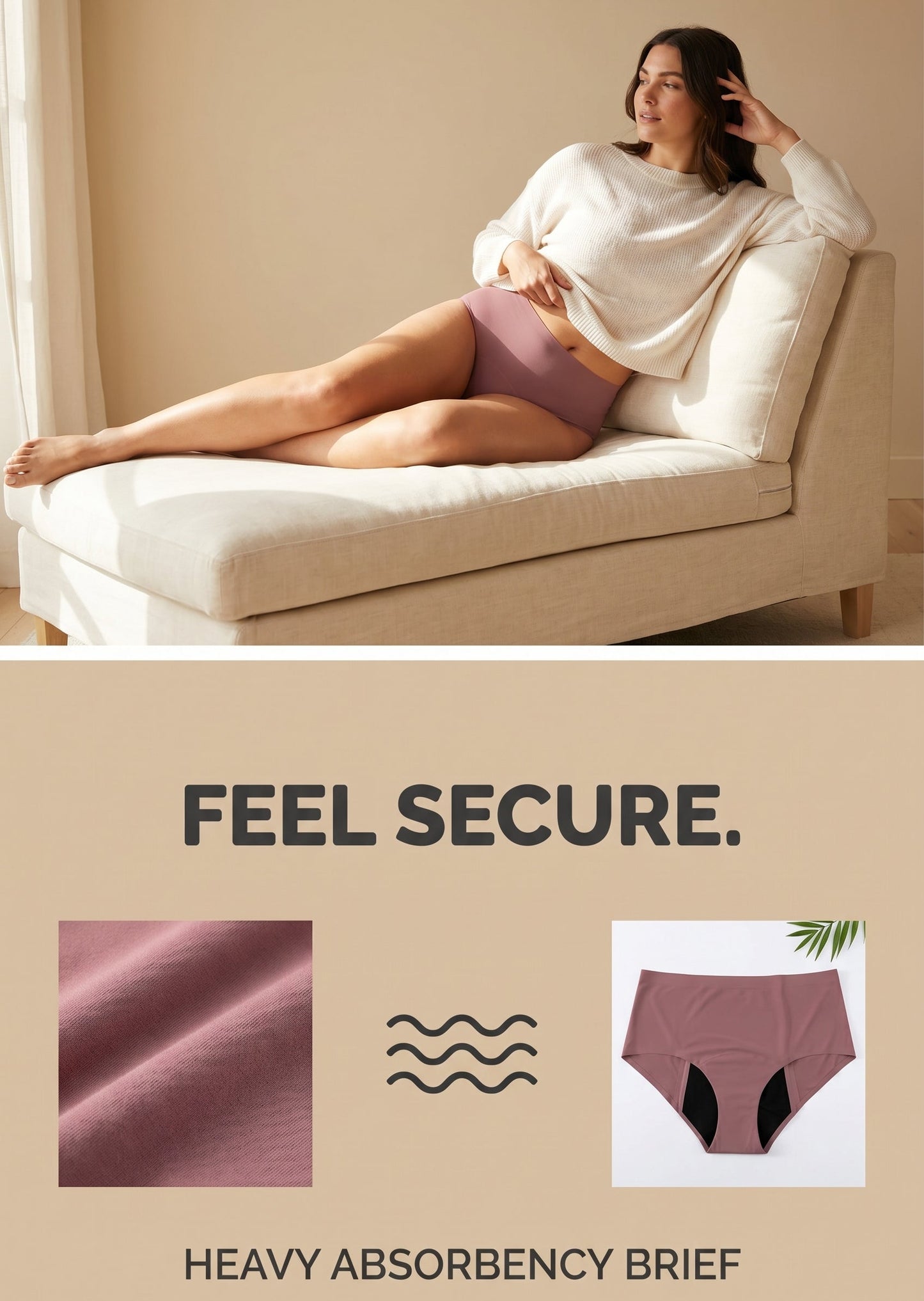 High Waisted Seamless Period Brief Heavy Absorbency