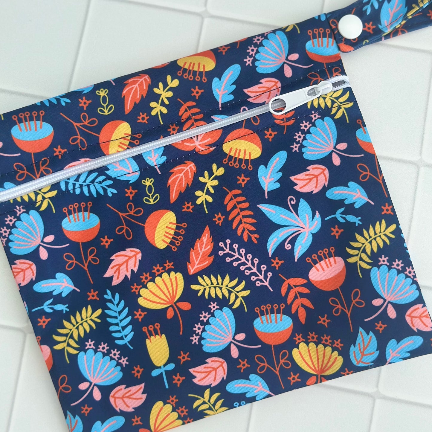 Waterproof Cosmetic Pouch Blue and Orange Floral